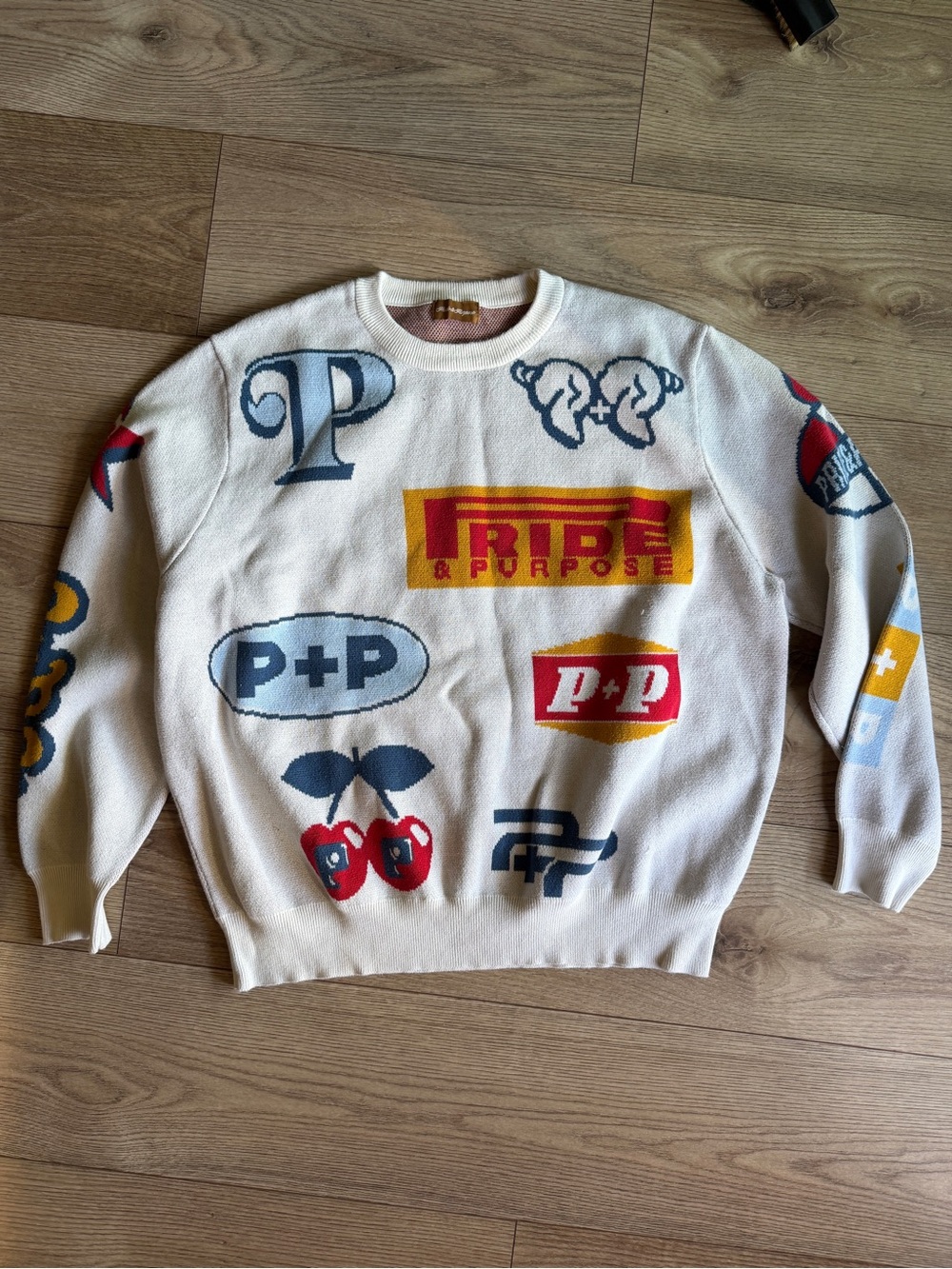 Pp studio pride and purpose Crewneck Sweater in Cream with Multicolor Logos